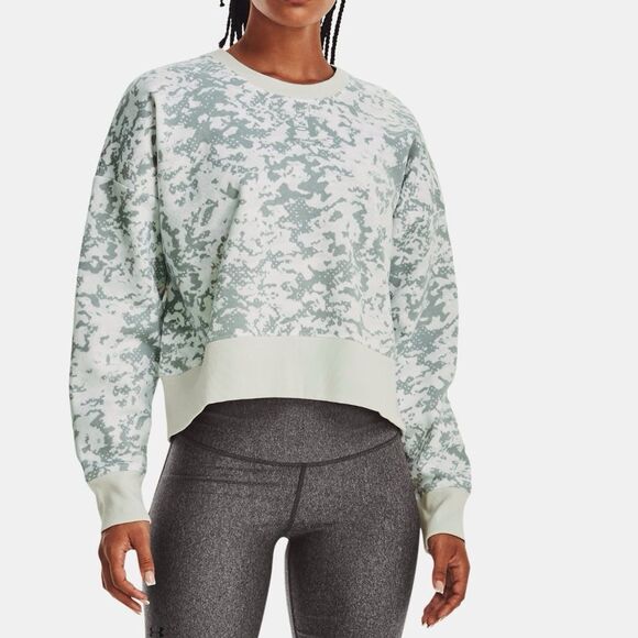 UA Rival Fleece Camo Crew Neck Mint Green White Under Armour Boxy Sweatshirt XS - Picture 3 of 14
